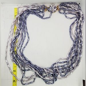 Vintage Korea Multi Strand Necklace Shades Of Purple Lucite Beads Ornate Clasp